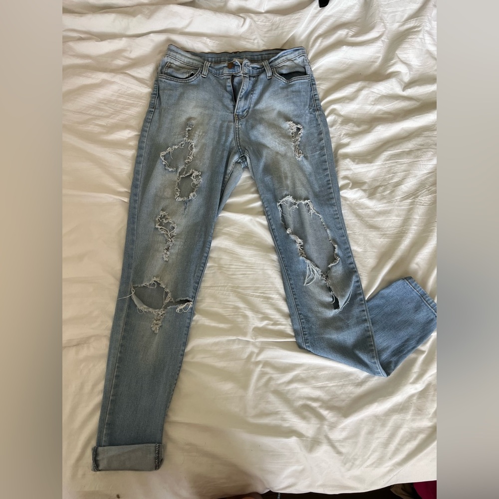 Glistening Light Denim Ripped Jeans